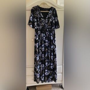 Adrianna Papell Elegant blue and black floral floor length dress Formal wedding